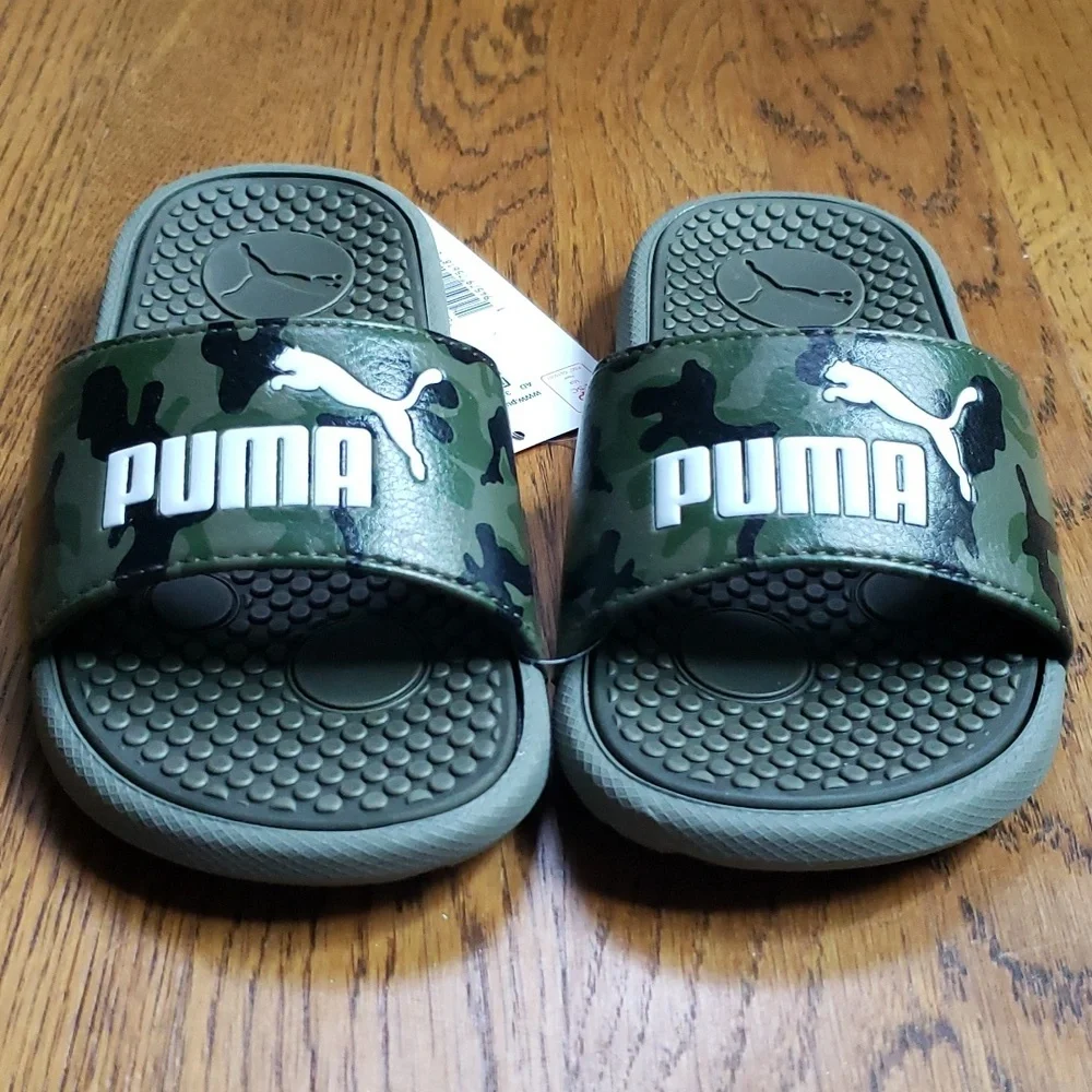 NWT Cool Cat Camo Slide Sandal Green Camouflage Kids Size 11